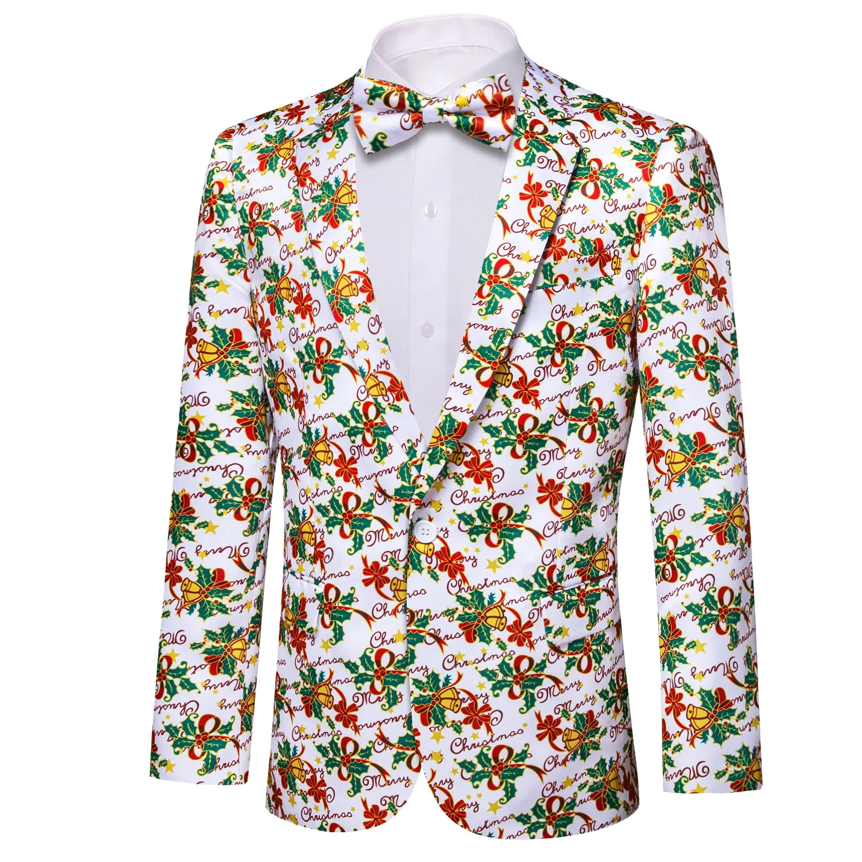 White Green Mistletoe Christmas Men's Suit for Party