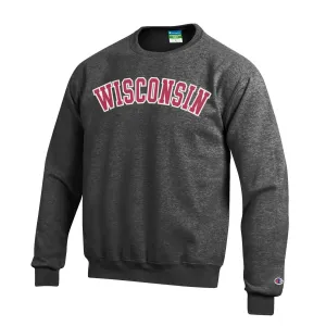 Wisconsin Badgers Champion Gray Powerblend Fleece Crew Pullover Sweatshirt