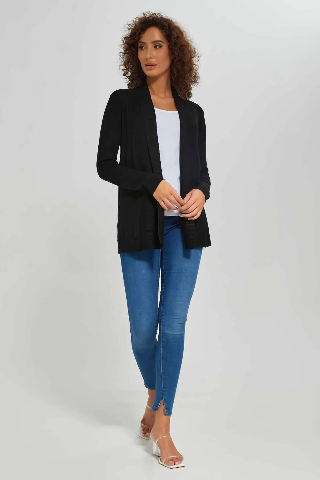 Women Black Drape Cardigan