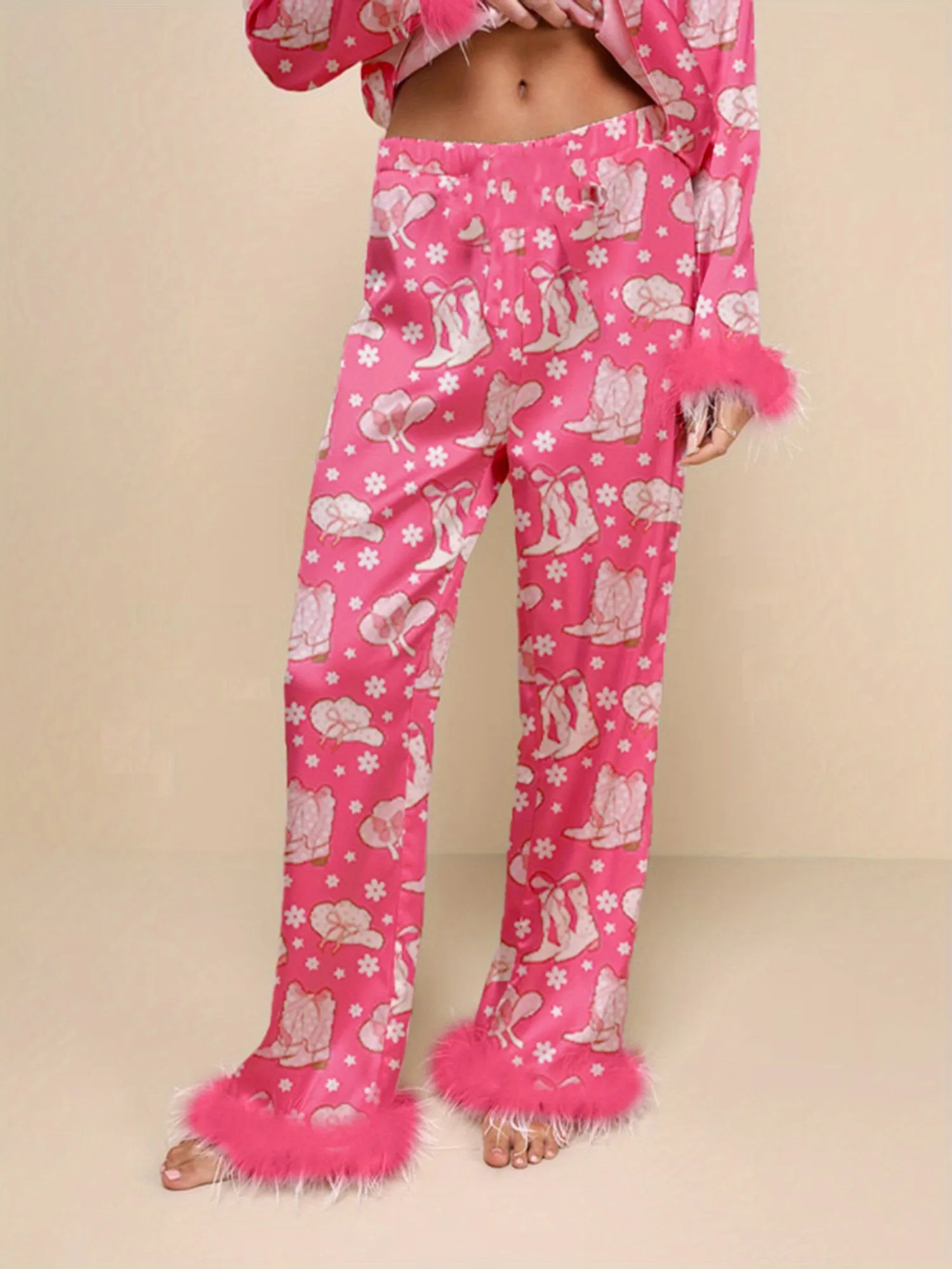 Women Christmas Pajamas Lounge Set Santa/Christmas Tree/Boots Print Shirts Tops And Pants 2 Piece Loungewear Outfits