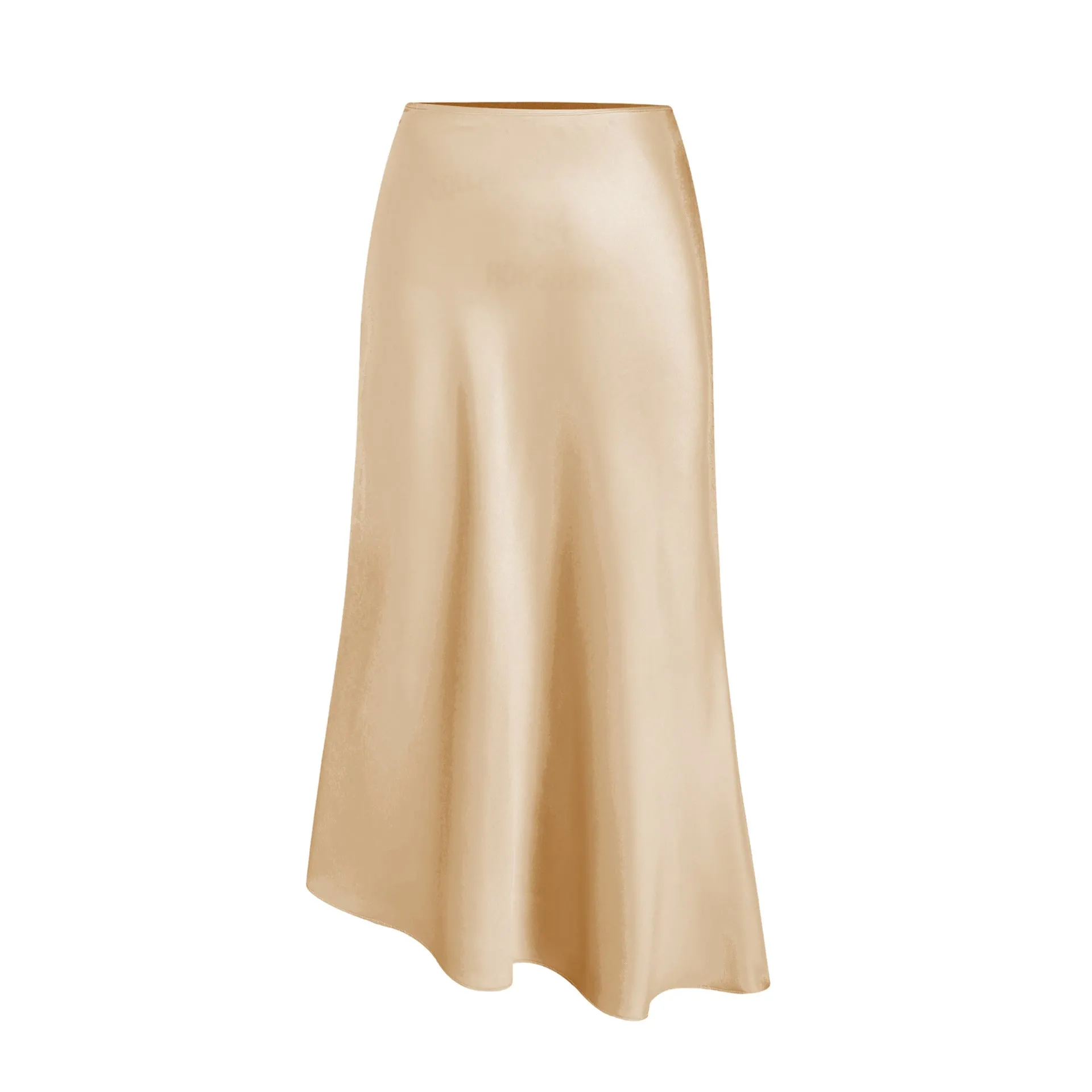 Women Clothing Satin Skirt Asymmetric High Waist Elastic Long Skirt Elegant Slit Skirt