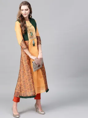 Women Orange & Green A-Line Kurta