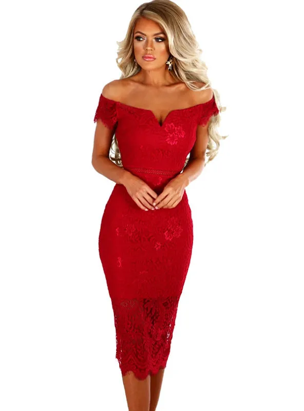 Women Short Sleeves Off Shoulder Bodycon Dresses