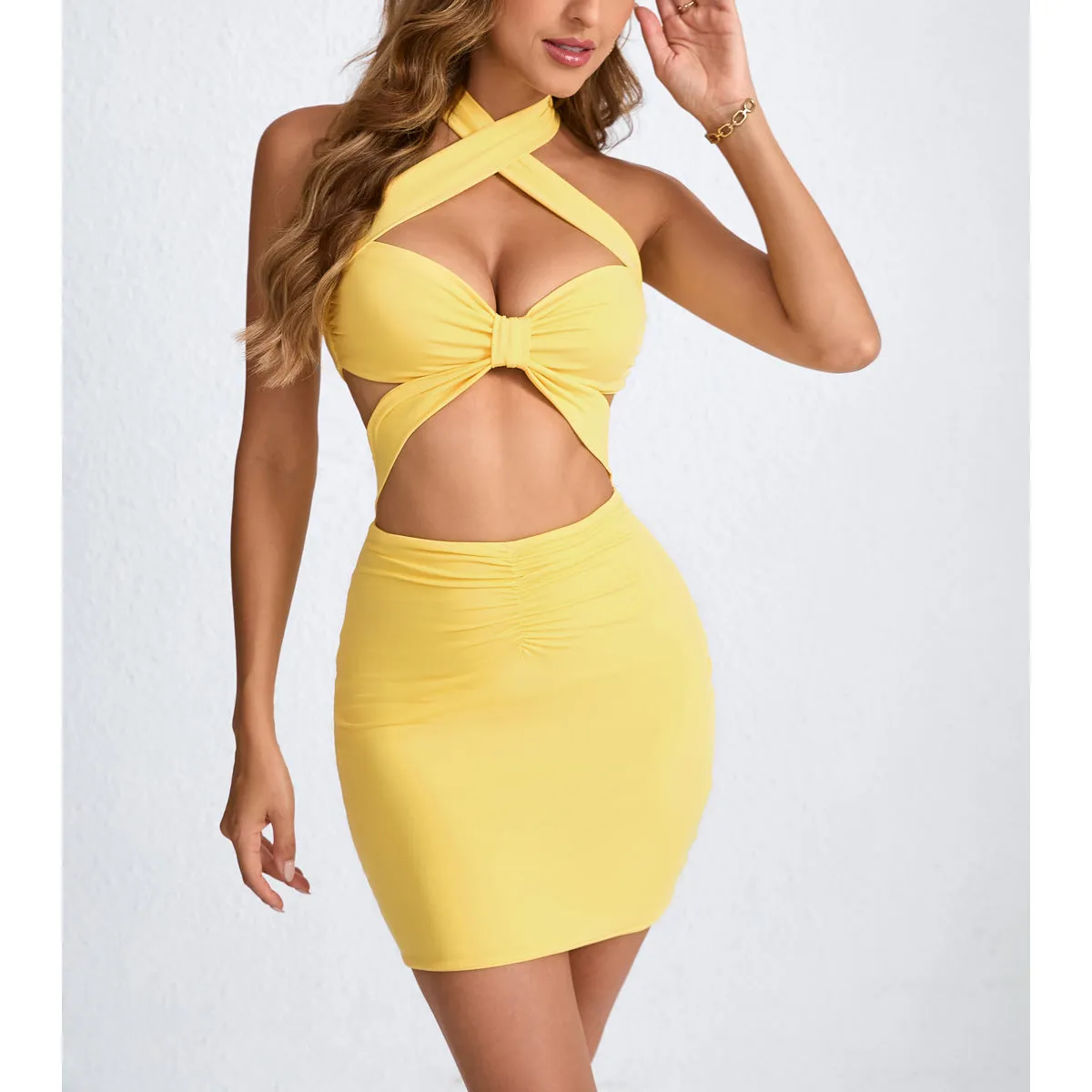 Women Short Summer Hollow Out Cutout out Neck Sheath Sexy Dress