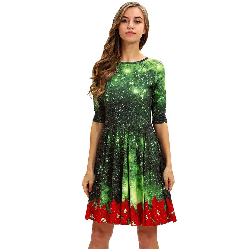 Women's 3D Print Short Sleeve Midi Dress