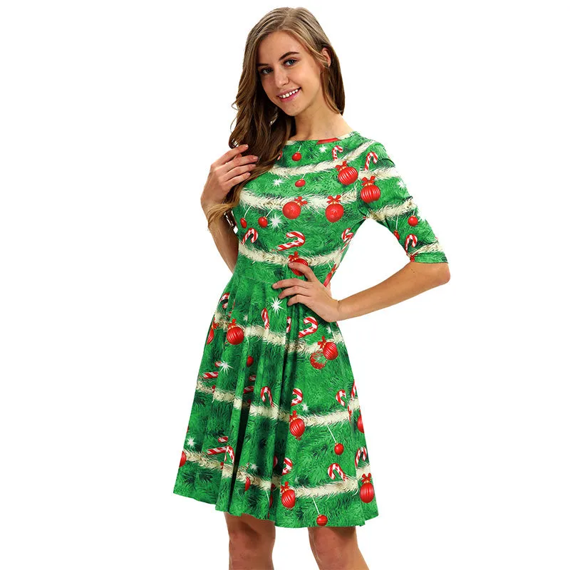 Women's 3D Print Short Sleeve Midi Dress