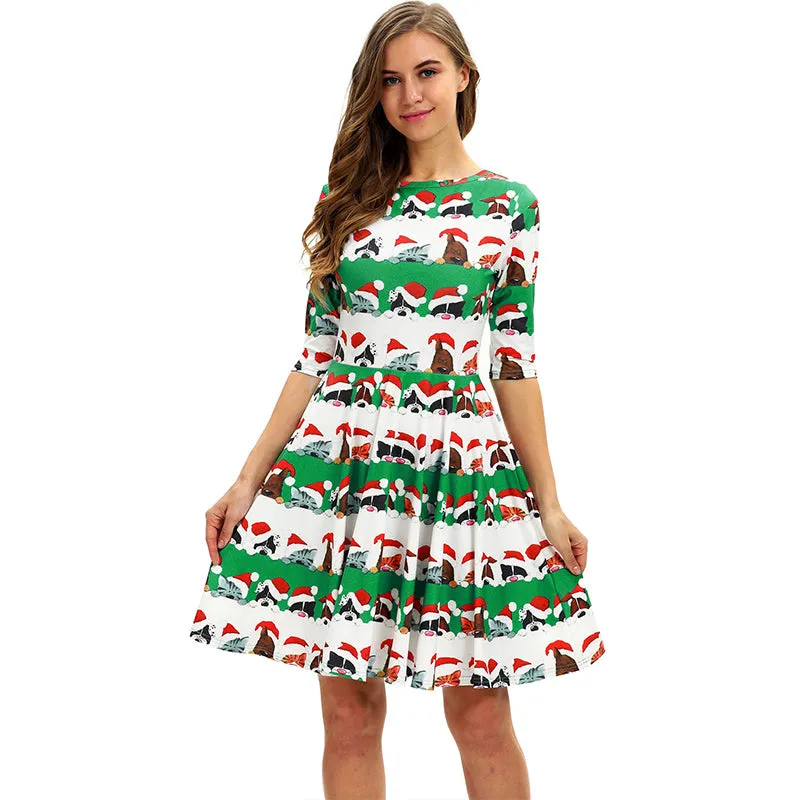 Women's 3D Print Short Sleeve Midi Dress