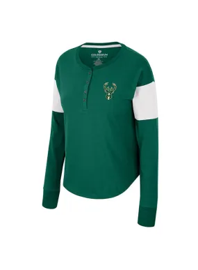 Women's Henley Cheryl Green Milwaukee Bucks Long Sleeve T-Shirt