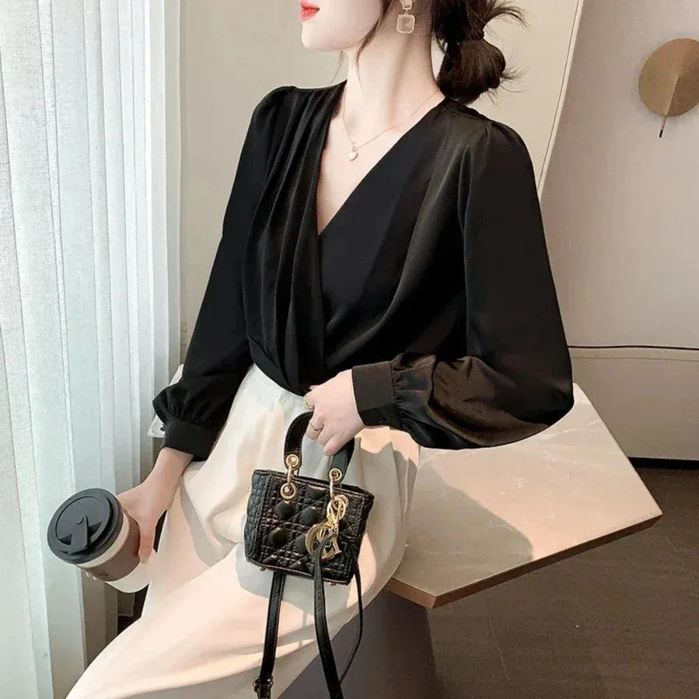 Womens V Neck Chiffon Blouse