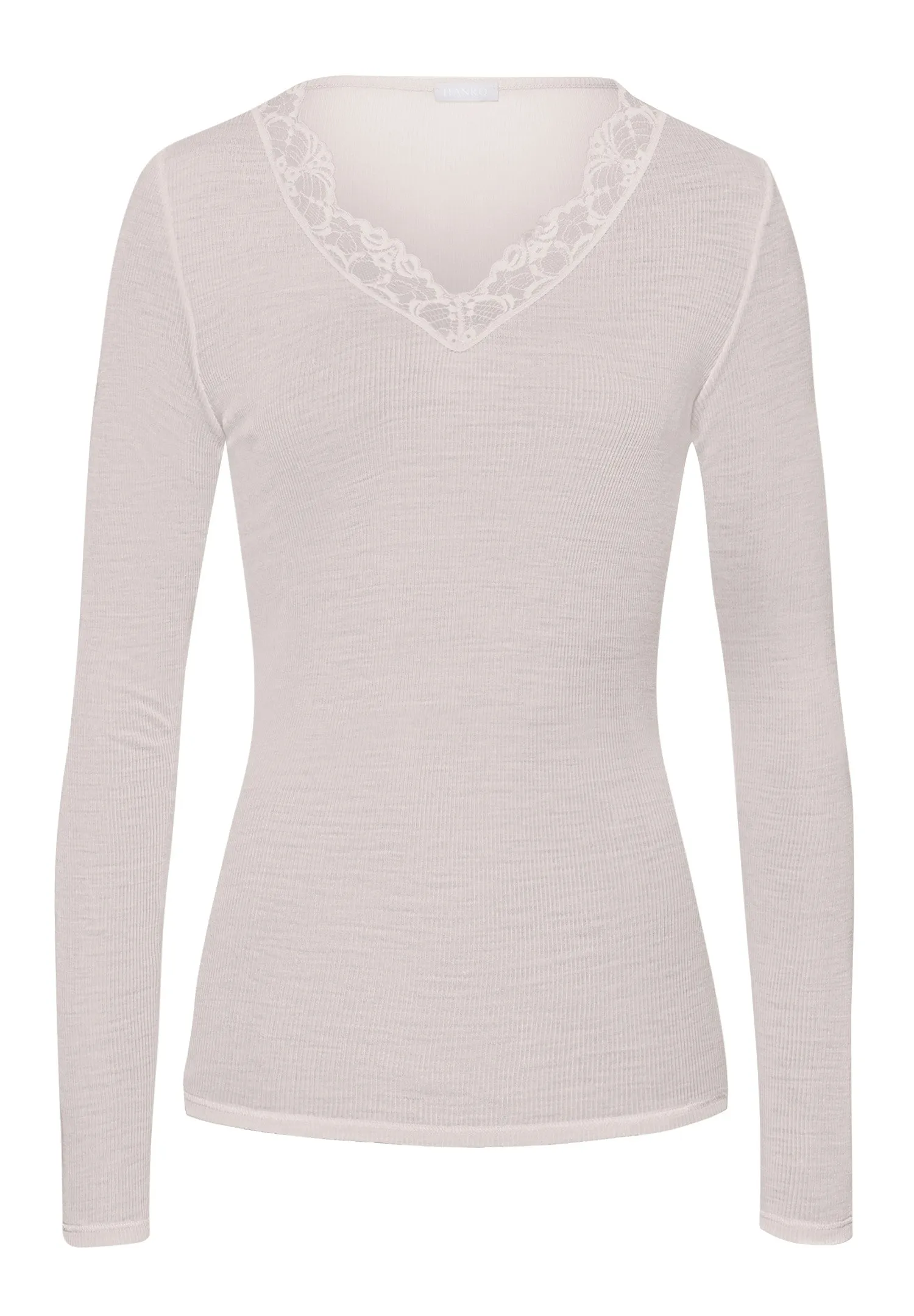 Woolen Lace Fine Ribbed Wool And Silk  V-Neck Top | Pumice 70914-2801