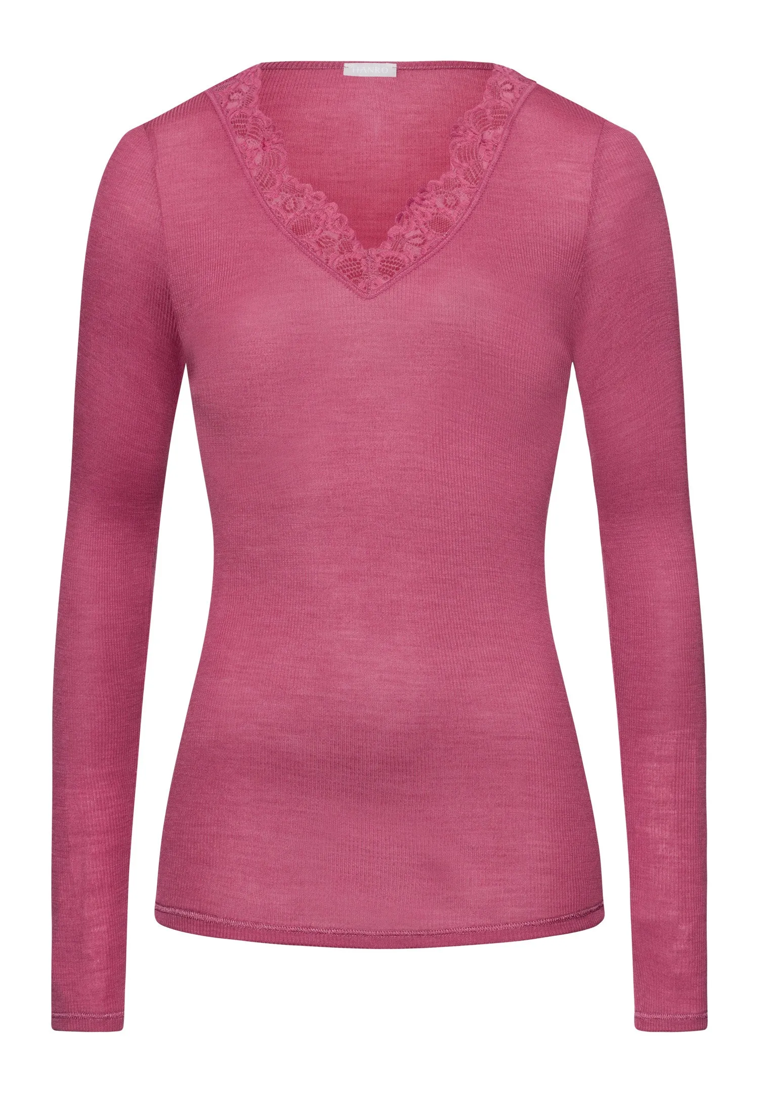 Woolen Lace Fine Ribbed Wool And Silk  V-Neck Top | Rose Wine 70914-2414