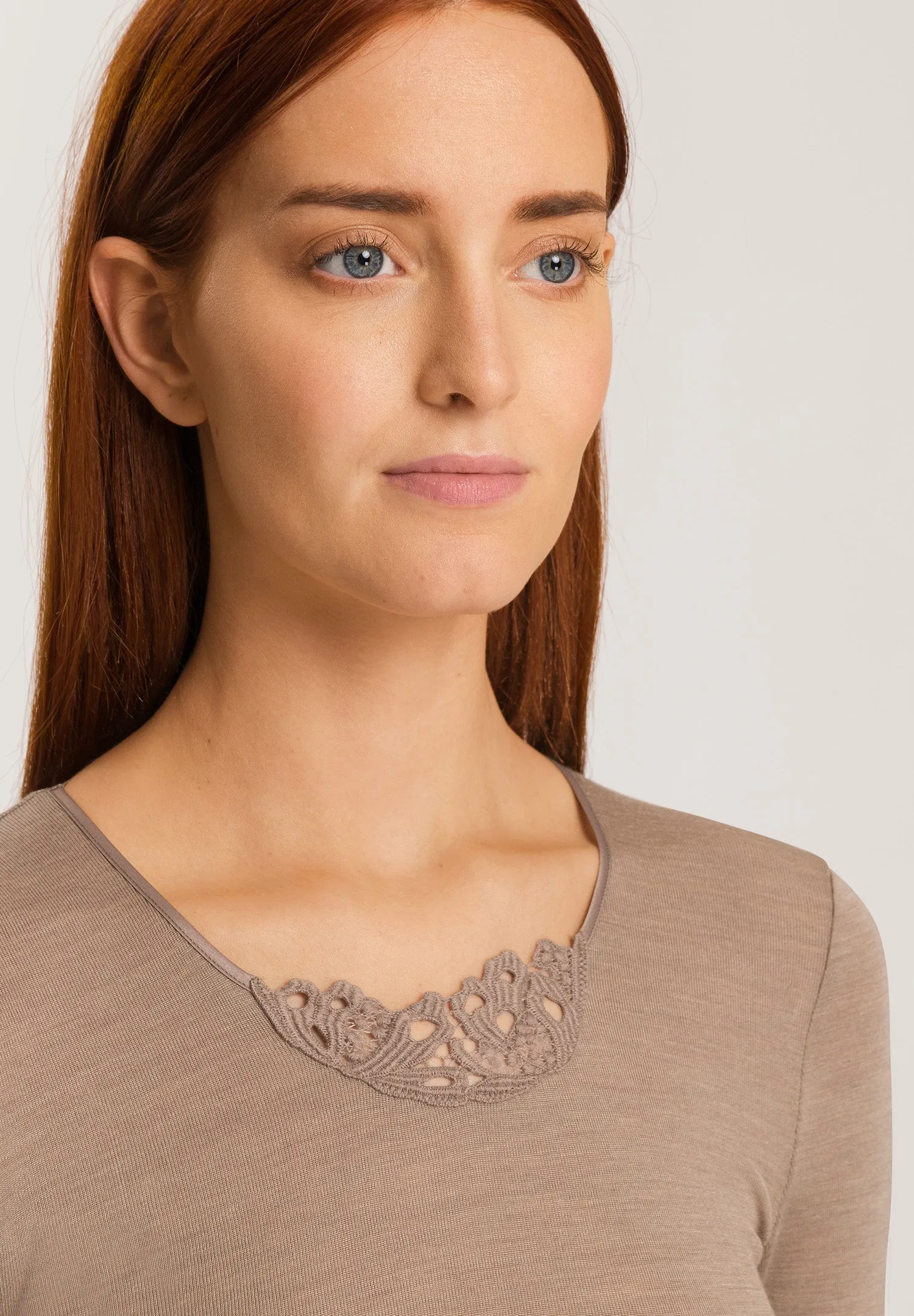 Woolen Silk W Wool And Silk Top With Embroidery | Taupe 71522-2847