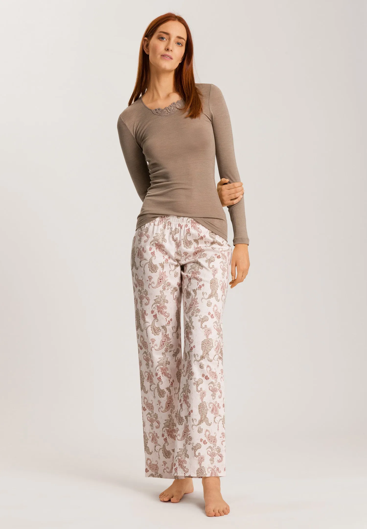 Woolen Silk W Wool And Silk Top With Embroidery | Taupe 71522-2847