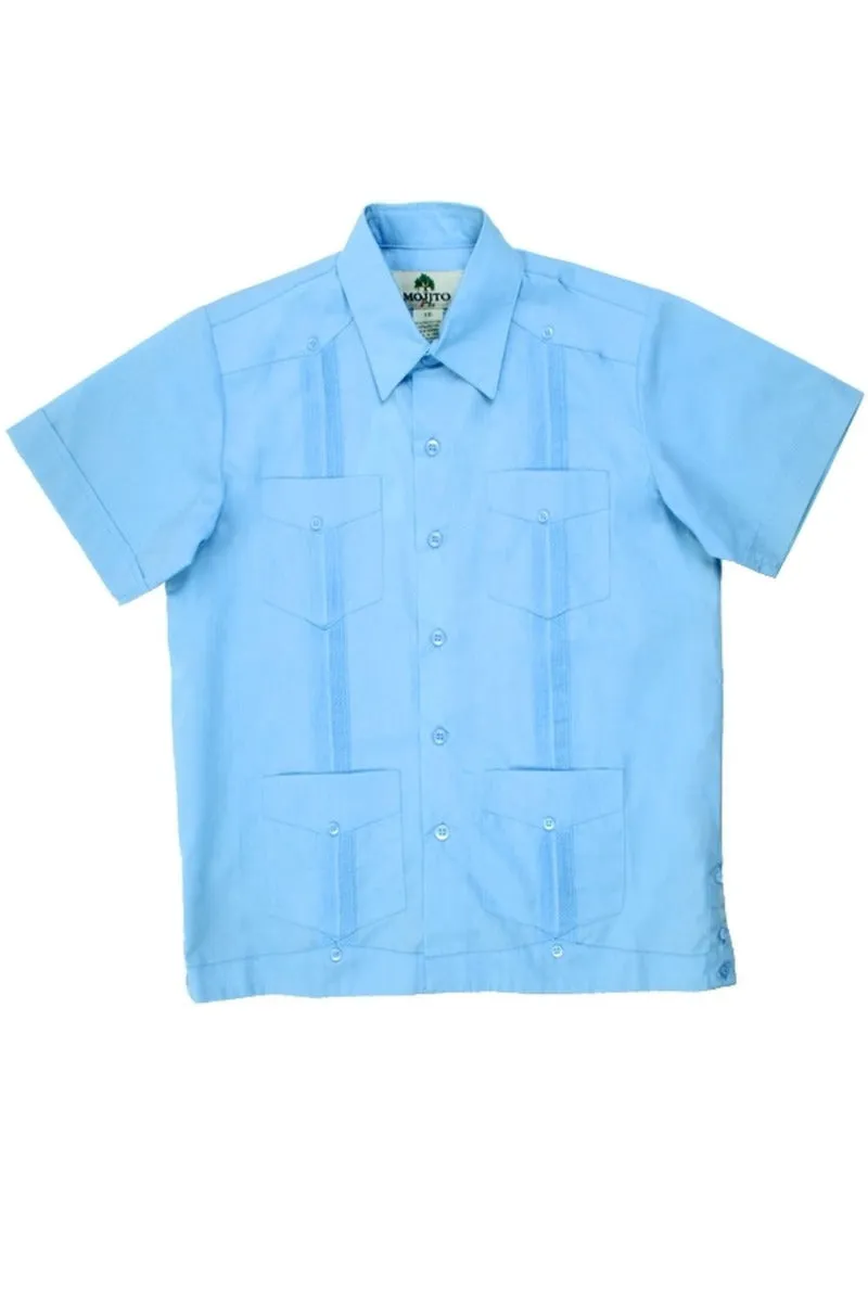 Youth Boys Cotton Blend Guayabera Shirt Short Sleeve 12-18