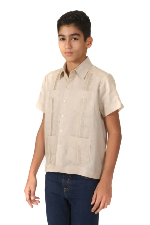 Youth Boys Cotton Blend Guayabera Shirt Short Sleeve 12-18