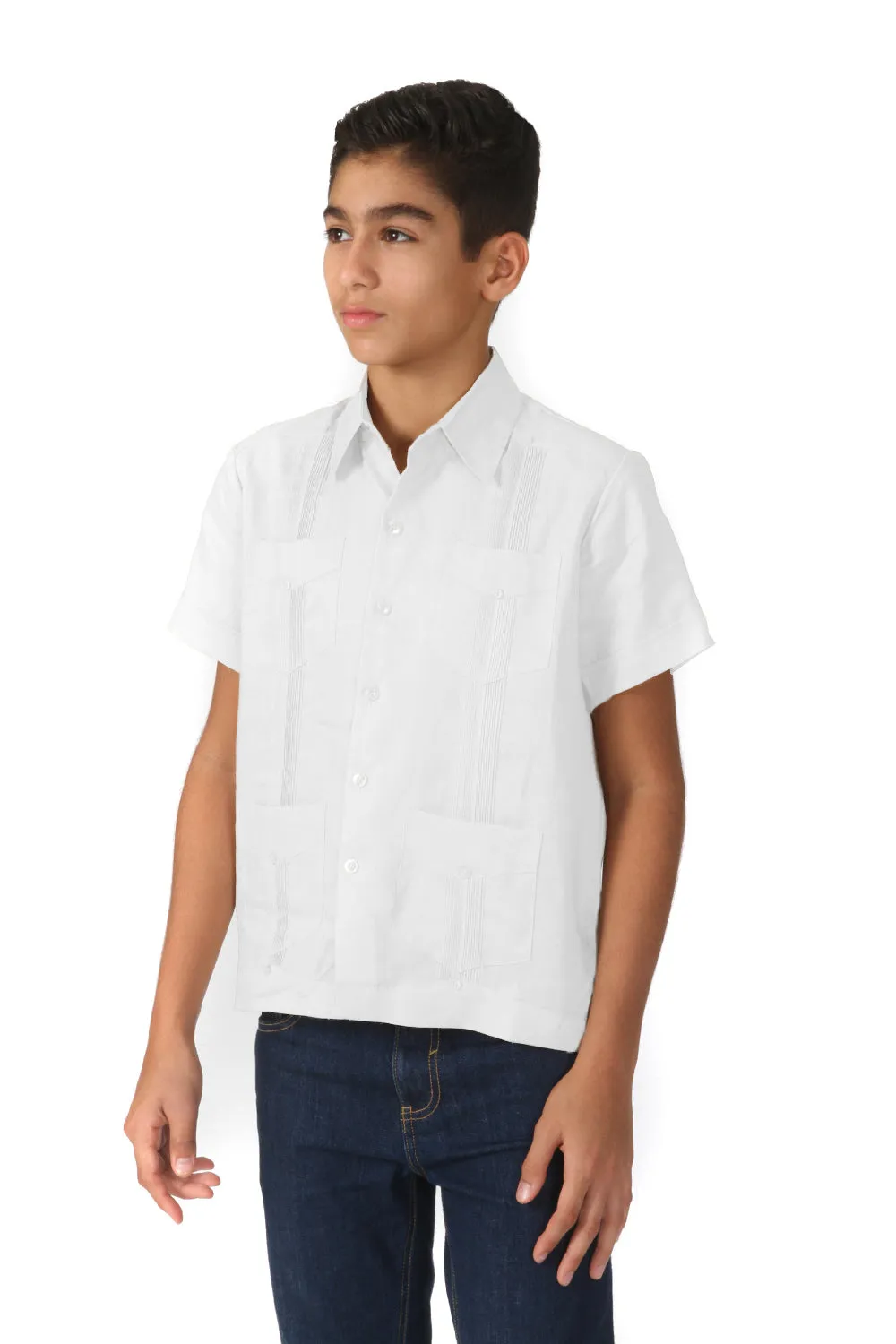 Youth Boys Cotton Blend Guayabera Shirt Short Sleeve 12-18