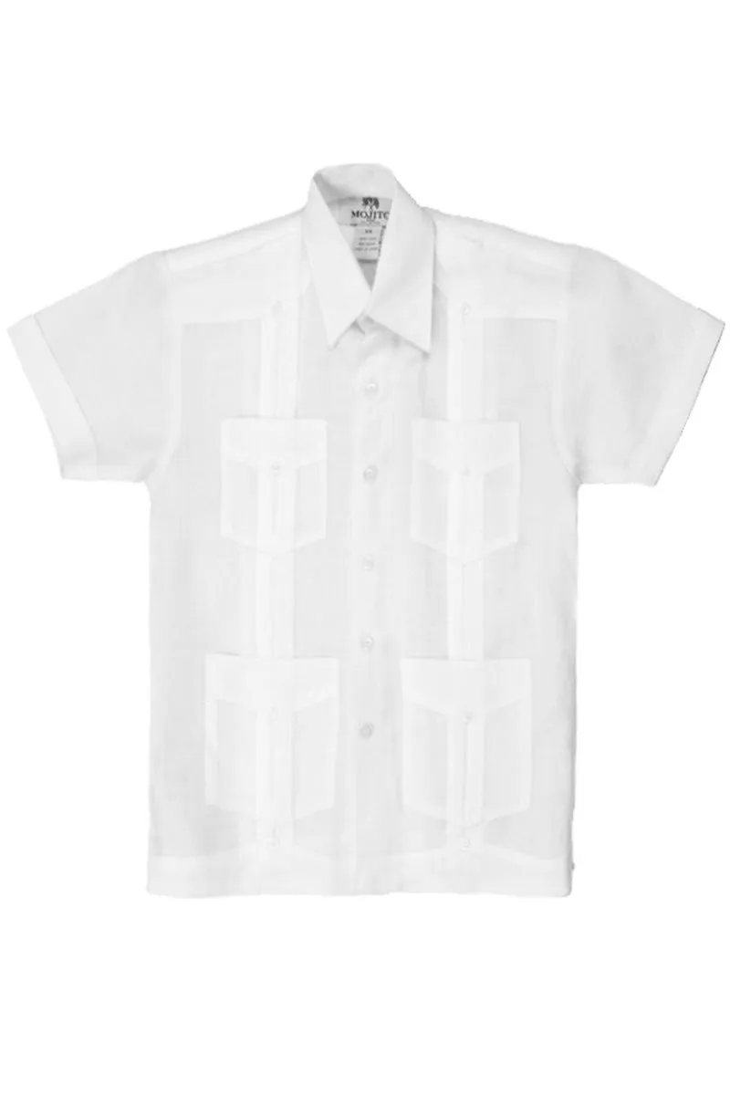 Youth Boys Cotton Blend Guayabera Shirt Short Sleeve 12-18