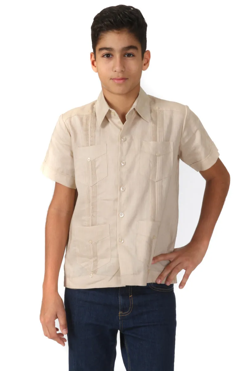 Youth Boys Cotton Blend Guayabera Shirt Short Sleeve 12-18