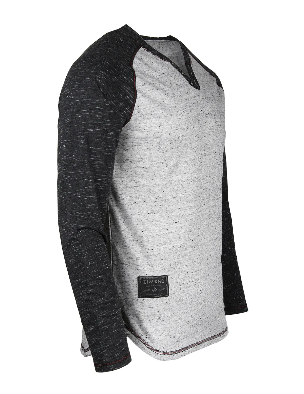 ZIMEGO Long Sleeve Contrast Raglan Henley V-Neck T-Shirts HEATHER DOT